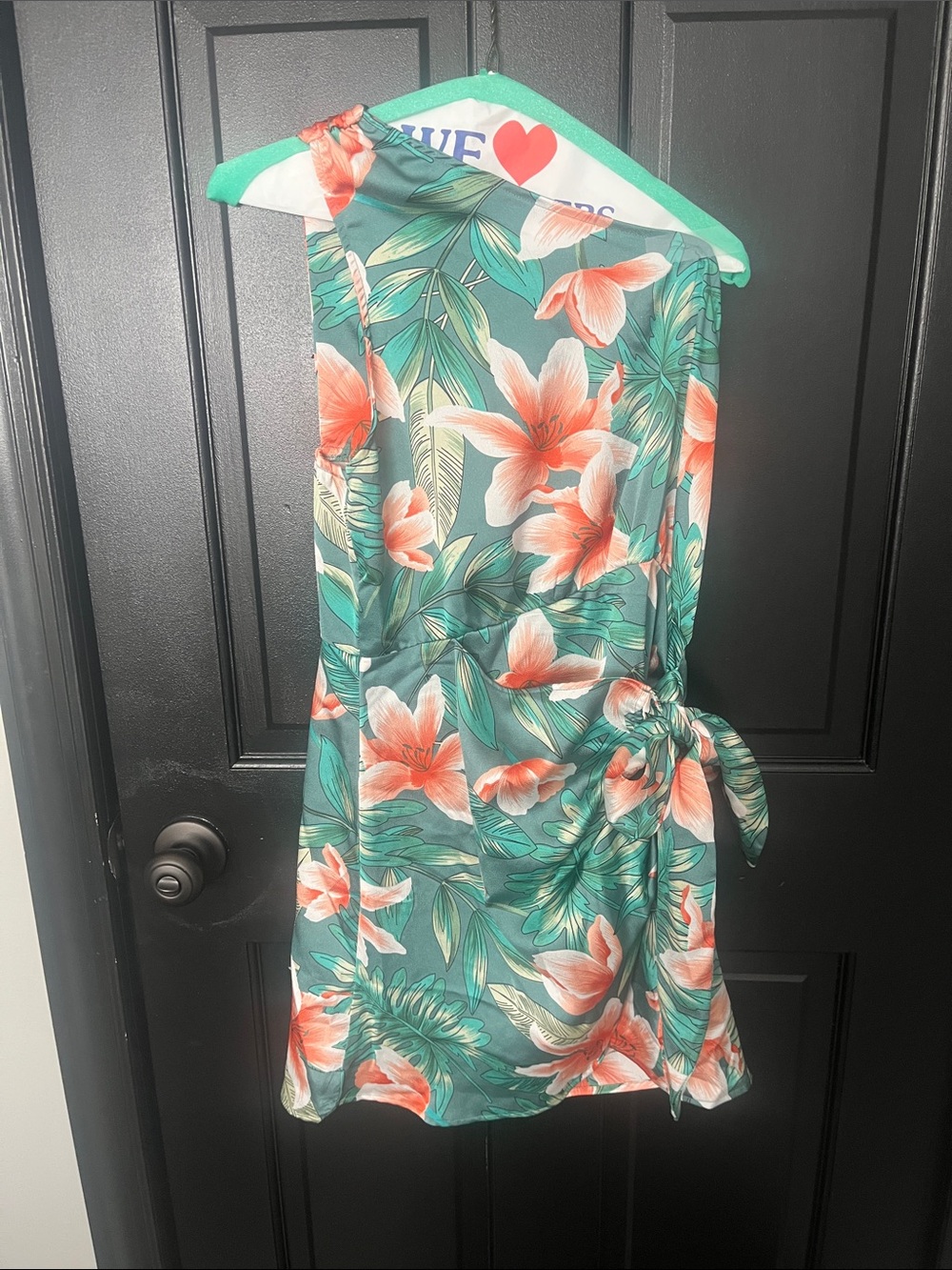 Tropical Floral One Shoulder Mini Dress in Teal and Coral